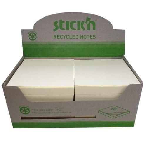 Stickn Repositionable Recycled Notes 76x76mm 100 Sheet (Pack 12)