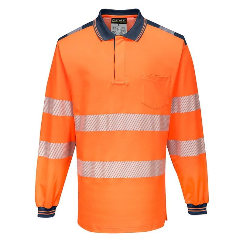 Portwest PW3 Hi-Vis Polo Shirt  Long Sleeves Orange