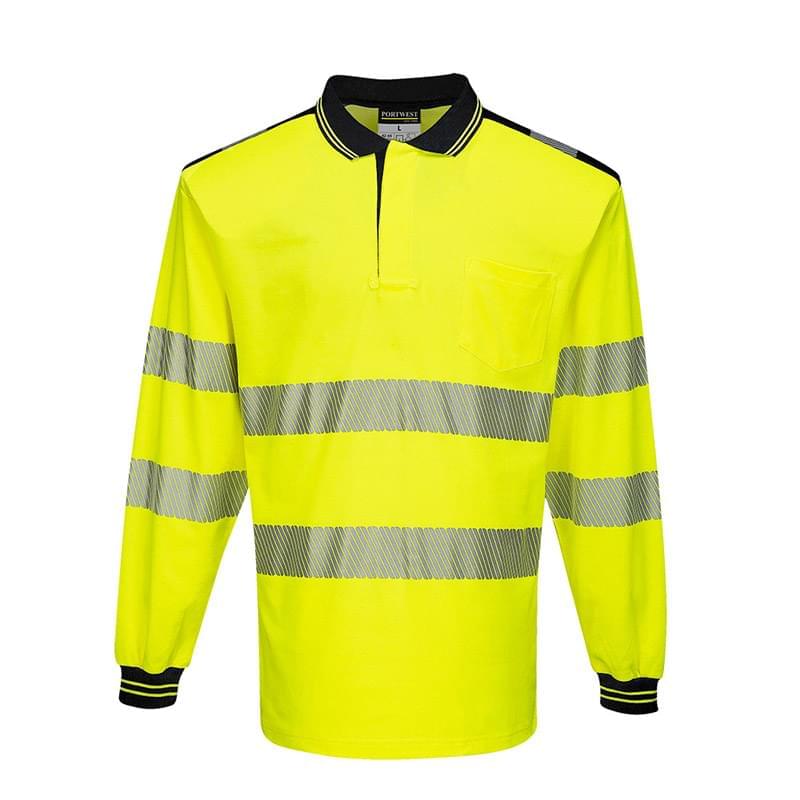 Portwest PW3 Hi-Vis Polo Shirt  Long Sleeves Yellow/Black