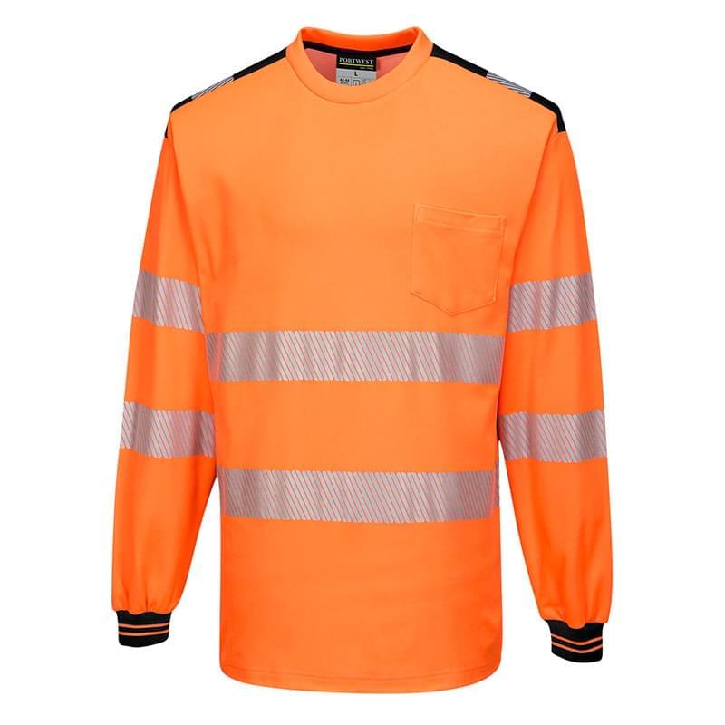 Portwest PW3 Hi-Vis T-Shirt  Long Sleeves Orange/Black