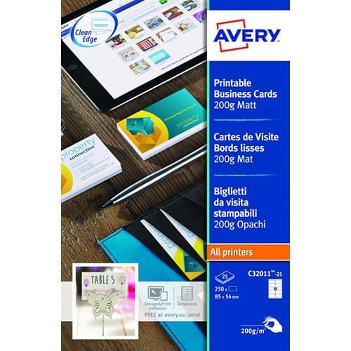 Avery Business Cards Single Sided Matt C32011-25 (250 Cards)