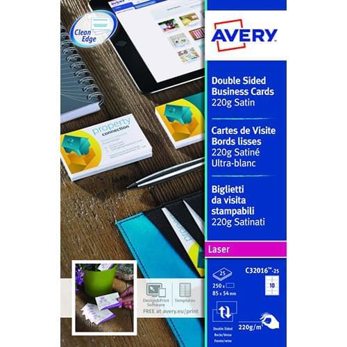 Avery Business Cards Double Sided Satin C32016-25 (250Cards)