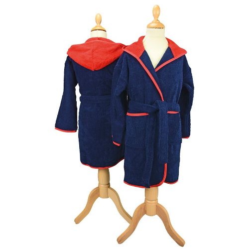 A & R Towels Artg Boyzz & Girlzz Hooded Bathrobe French Navy/Fire Red