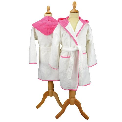 A & R Towels Artg Boyzz & Girlzz Hooded Bathrobe White/Pink