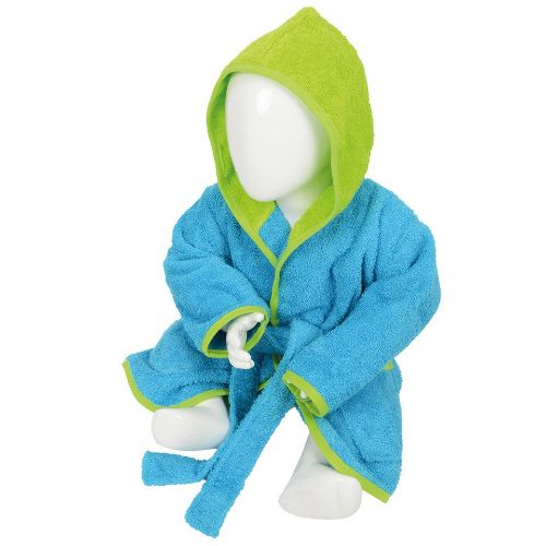 A & R Towels Artg Babiezz Hooded Bathrobe Aqua Blue/Lime Green