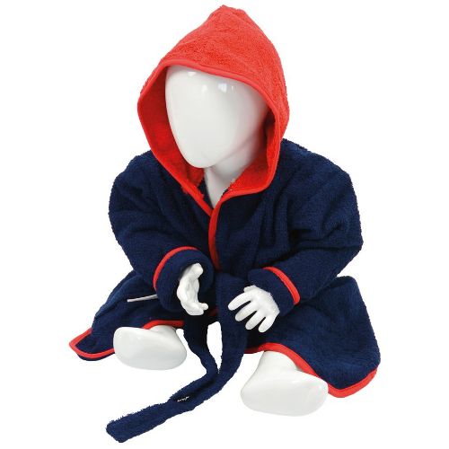 A & R Towels Artg Babiezz Hooded Bathrobe French Navy/Fire Red