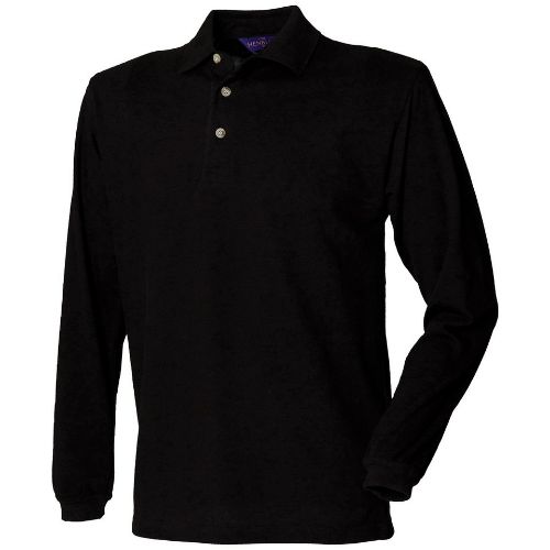 Henbury Long Sleeve Cotton Polo Shirt Black