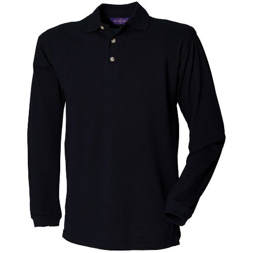 Henbury Long Sleeve Cotton Polo Shirt Navy