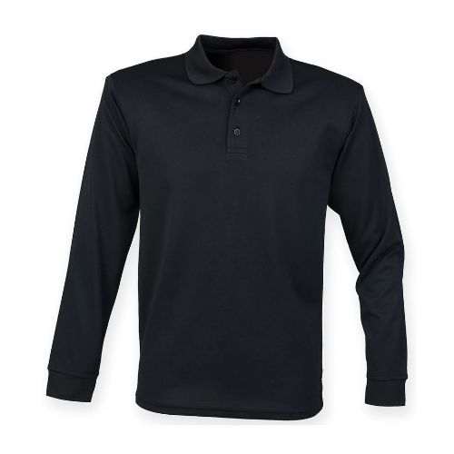 Henbury Long Sleeve Coolplus Polo Shirt Black