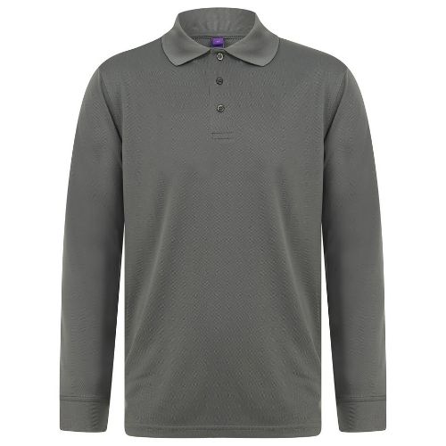 Henbury Long Sleeve Coolplus Polo Shirt Charcoal Grey