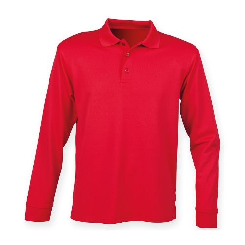 Henbury Long Sleeve Coolplus Polo Shirt Classic Red