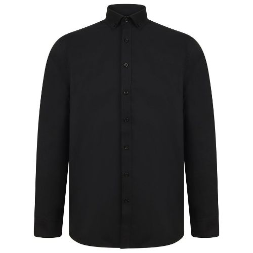 Henbury Modern Long Sleeve Oxford Shirt Black