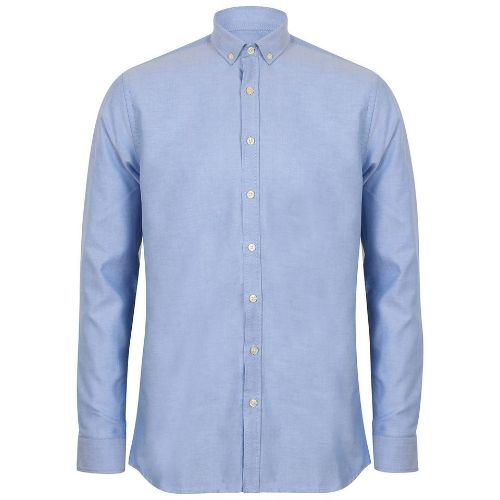 Henbury Modern Long Sleeve Oxford Shirt Blue