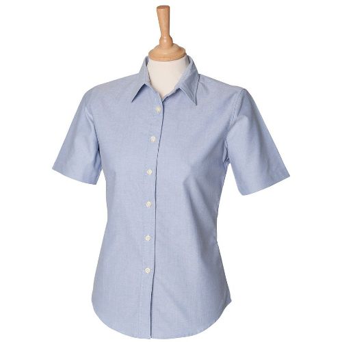 Henbury Women's Short Sleeve Classic Oxford Shirt Blue