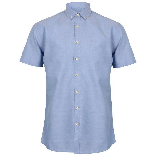 Henbury Modern Short Sleeve Oxford Shirt Blue