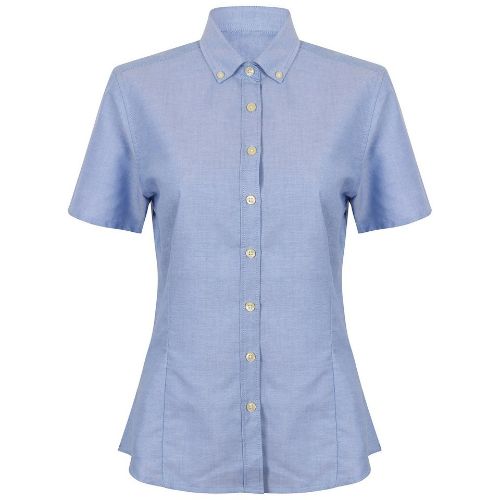 Henbury Women's Modern Short Sleeve Oxford Shirt Blue