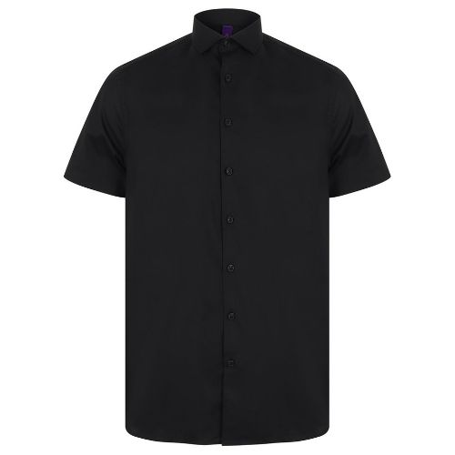 Henbury Short Sleeve Stretch Shirt Black