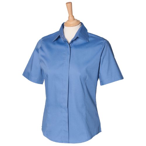 Henbury Women's Short Sleeve Oxford Shirt Corporate Blue