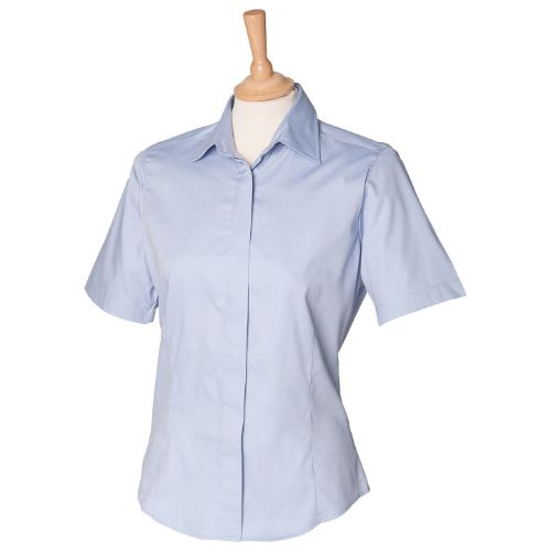 Henbury Women's Short Sleeve Oxford Shirt Light Blue