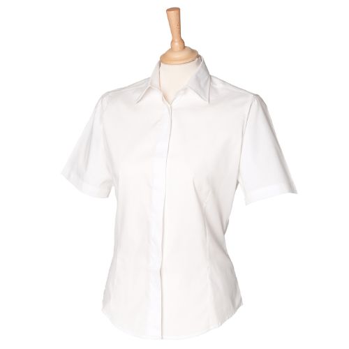 Henbury Women's Short Sleeve Oxford Shirt White