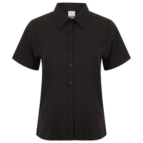 Henbury Women's Wicking Antibacterial Short Sleeve Shirt Black