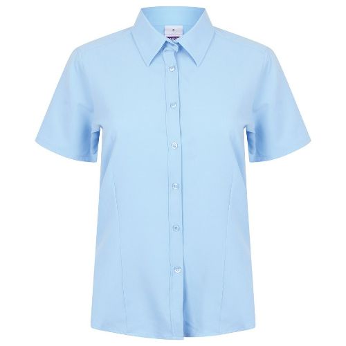 Henbury Women's Wicking Antibacterial Short Sleeve Shirt Light Blue