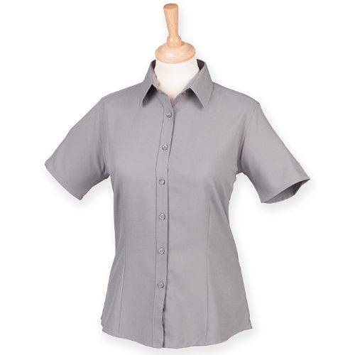 Henbury Women's Wicking Antibacterial Short Sleeve Shirt Slate Grey