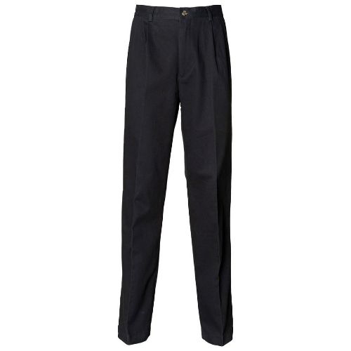 Henbury Teflon-Coated Double-Pleated Chino Trousers Black