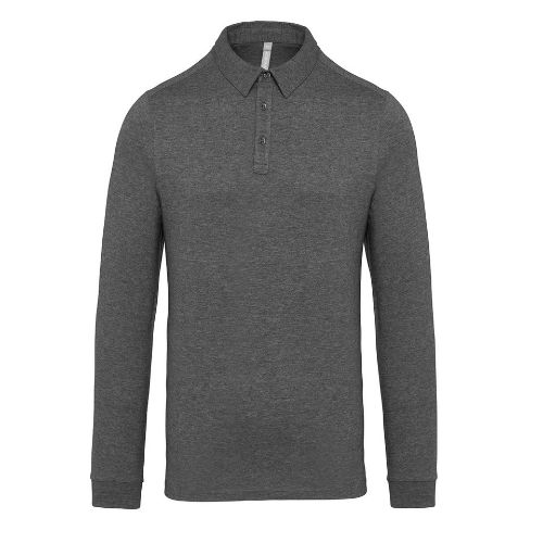 Kariban Jersey Knit Long Sleeve Polo Shirt Grey Heather