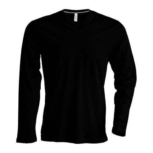 Kariban Men's Long-Sleeved V-Neck T-Shirt Black