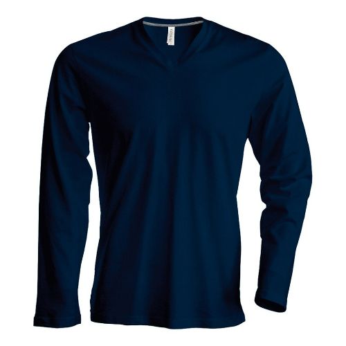 Kariban Men's Long-Sleeved V-Neck T-Shirt Navy