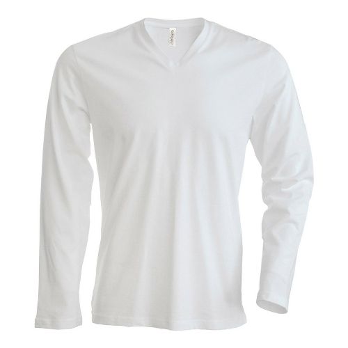 Kariban Men's Long-Sleeved V-Neck T-Shirt White