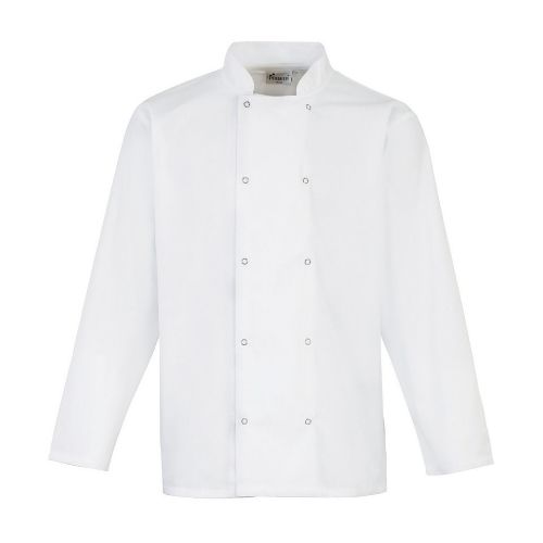 Premier Studded Front Long Sleeve Chef's Jacket White