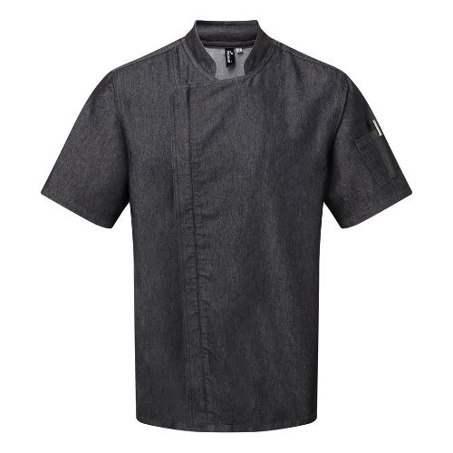 Premier Chef's Zip-Close Short Sleeve Jacket Black Denim