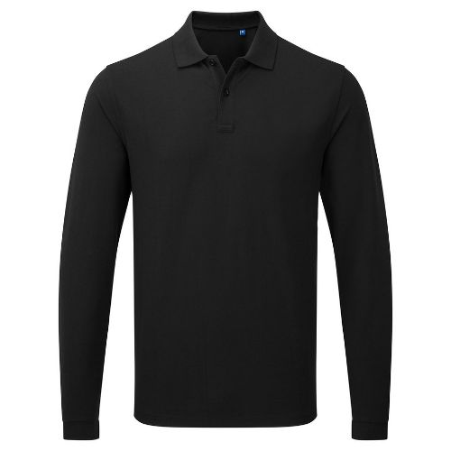 Premier Unisex Long Sleeve Polo Shirt, Powered By Heiq Viroblock Black