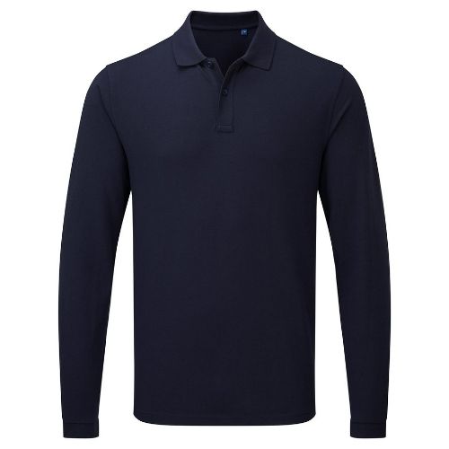 Premier Unisex Long Sleeve Polo Shirt, Powered By Heiq Viroblock Navy