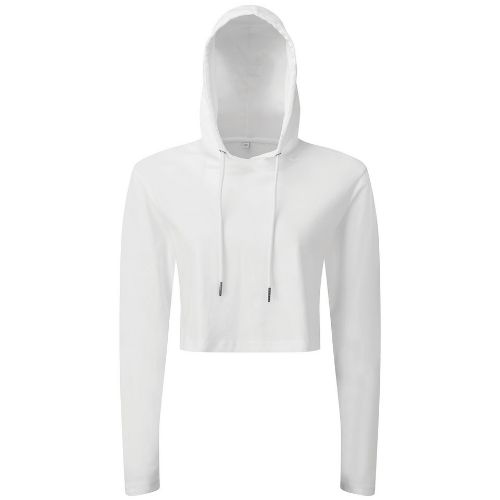 Tridri Women's Tridri Cropped Hooded Long Sleeve T-Shirt White