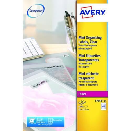 Avery Clear Mini Laser Label 22x127mm L7553-25 48 Per Sheet PK1200