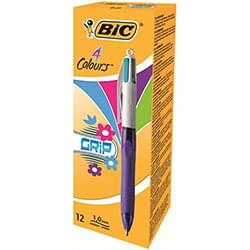 Bic 4 Colours Grip Fashion Ballpoint Pen Assorted PK12