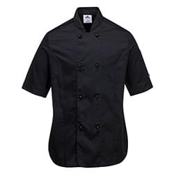 Portwest Rachel Chef Jacket  Short Sleeves Black