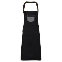 Premier Division Waxed-Look Denim Bib Apron With Faux Leather - 