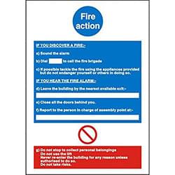 Fire Action Sign - 