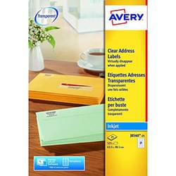 Avery Clear Inkjet Labels 63.5x38mm J8560-25 16 Per Sheet PK525